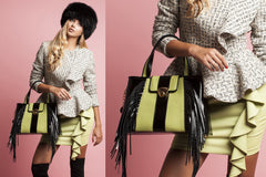 NEW ARRIVAL - Trapezoid Small Envy Green Fringed Delight Tote