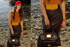 NEW ARRIVAL - Classic Tote Chocolate Brown Croc & Diamond Python Detail