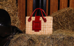 NEW ARRIVAL - Summer Beauty Leather Buckle Mini Straw Bag Burgundy