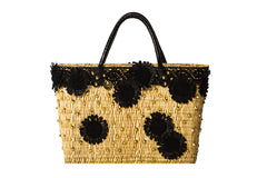 Summer Beauty Gold Studded Black Daisy Straw Bag