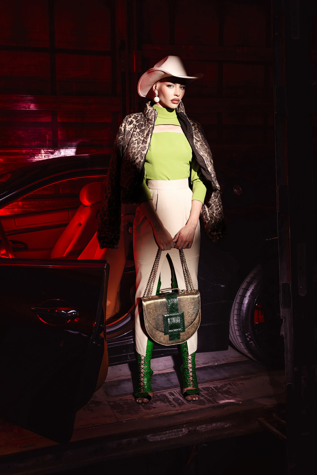 NEW ARRIVAL - Green Python Bronze Oscar Celeste Horse Bag
