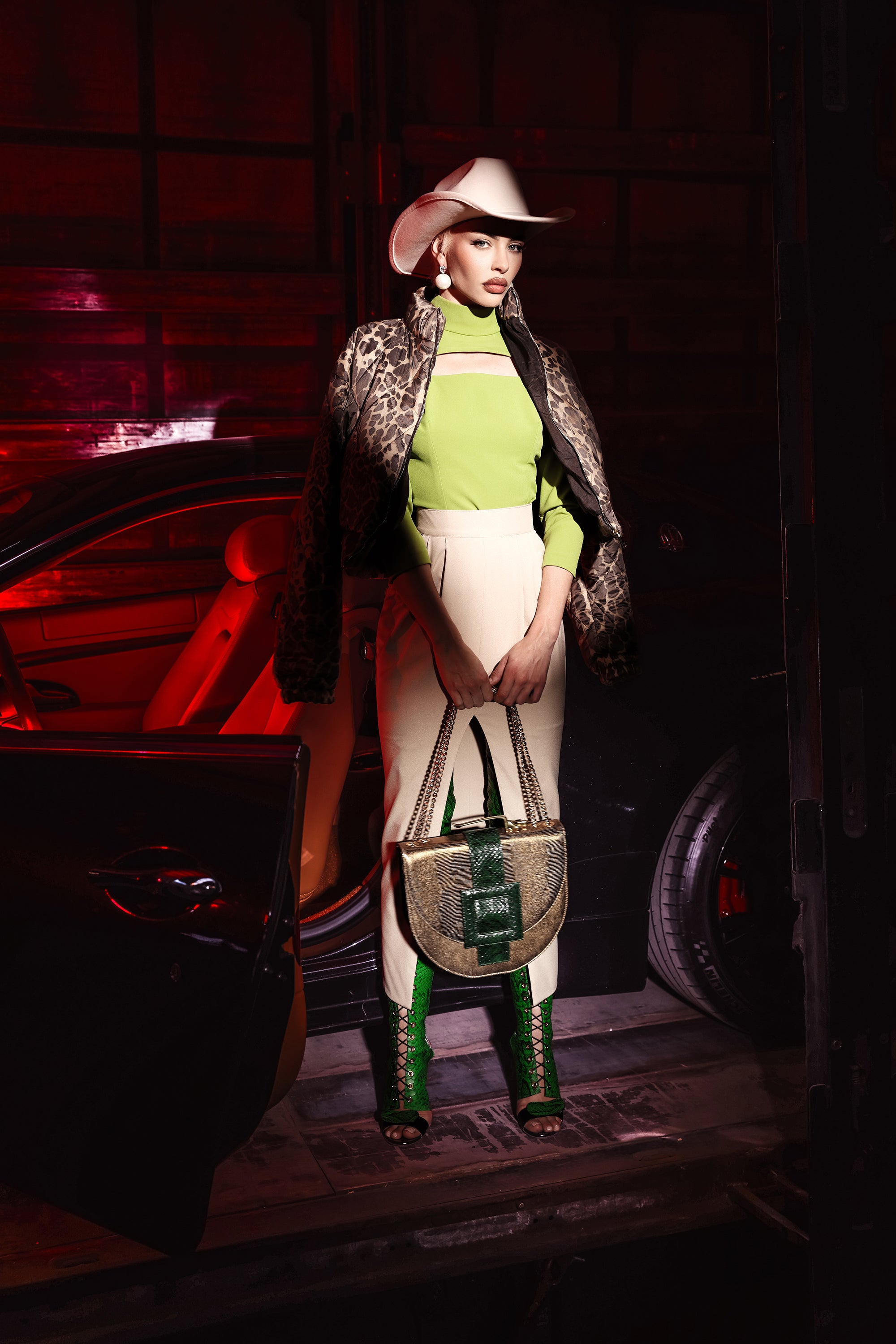 NEW ARRIVAL - Green Python Bronze Oscar Celeste Horse Bag