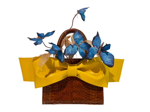 NEW ARRIVAL - BOWbastic Blue Butterfly MINI Maximalist Shopper Cognac Python