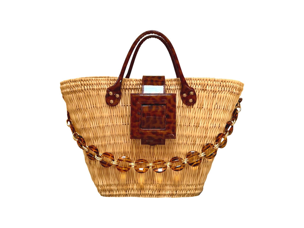 NEW ARRIVAL - Summer Beauty Tortoiseshell Chained Celeste Straw Bag