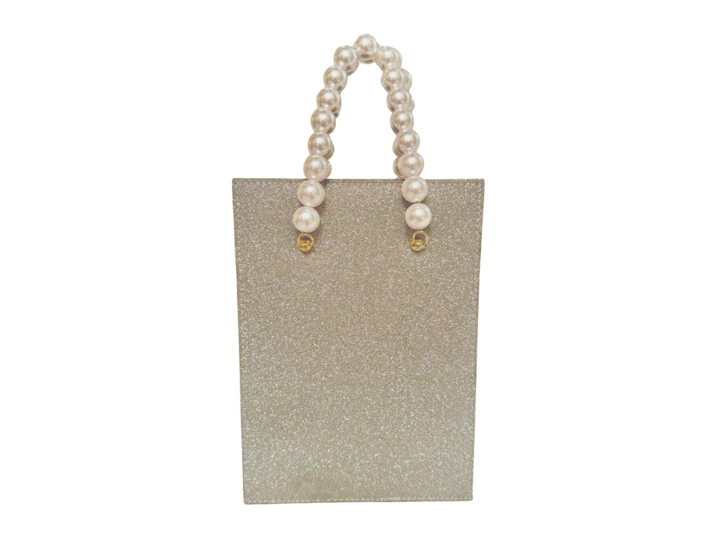NEW ARRIVAL - Metallic Gray Brick Bag With Pearl Handle