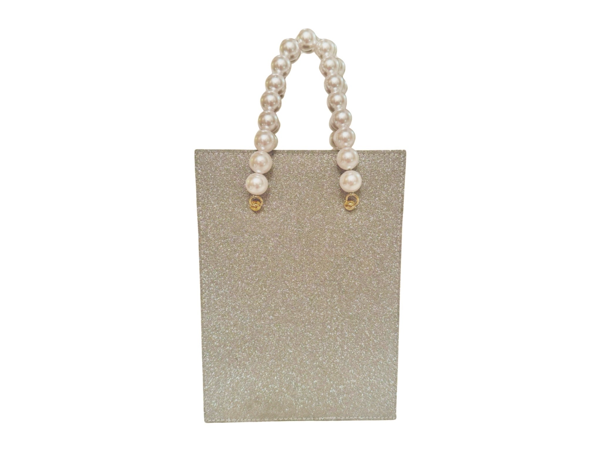 NEW ARRIVAL - Metallic Gray Brick Bag With Pearl Handle