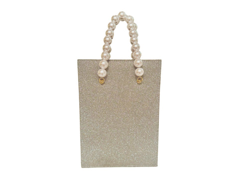 NEW ARRIVAL - Metallic Gray Brick Bag With Pearl Handle