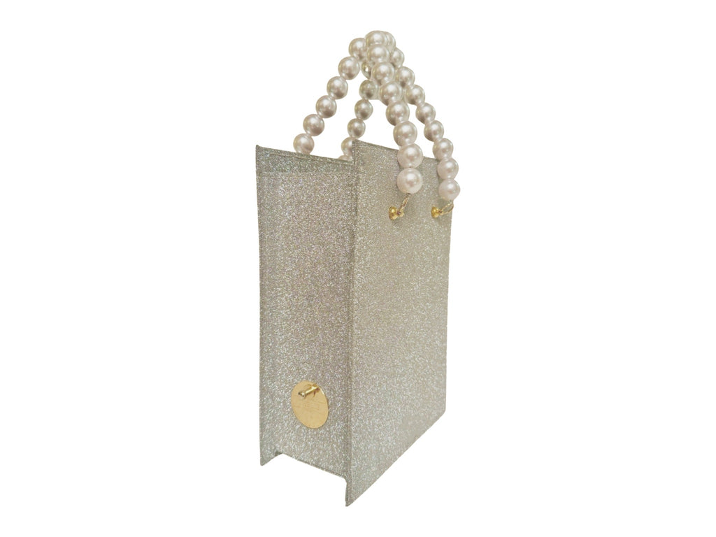 NEW ARRIVAL - Metallic Gray Brick Bag With Pearl Handle