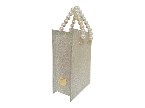 NEW ARRIVAL - Metallic Gray Brick Bag With Pearl Handle