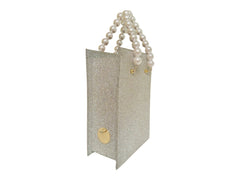 NEW ARRIVAL - Metallic Gray Brick Bag With Pearl Handle