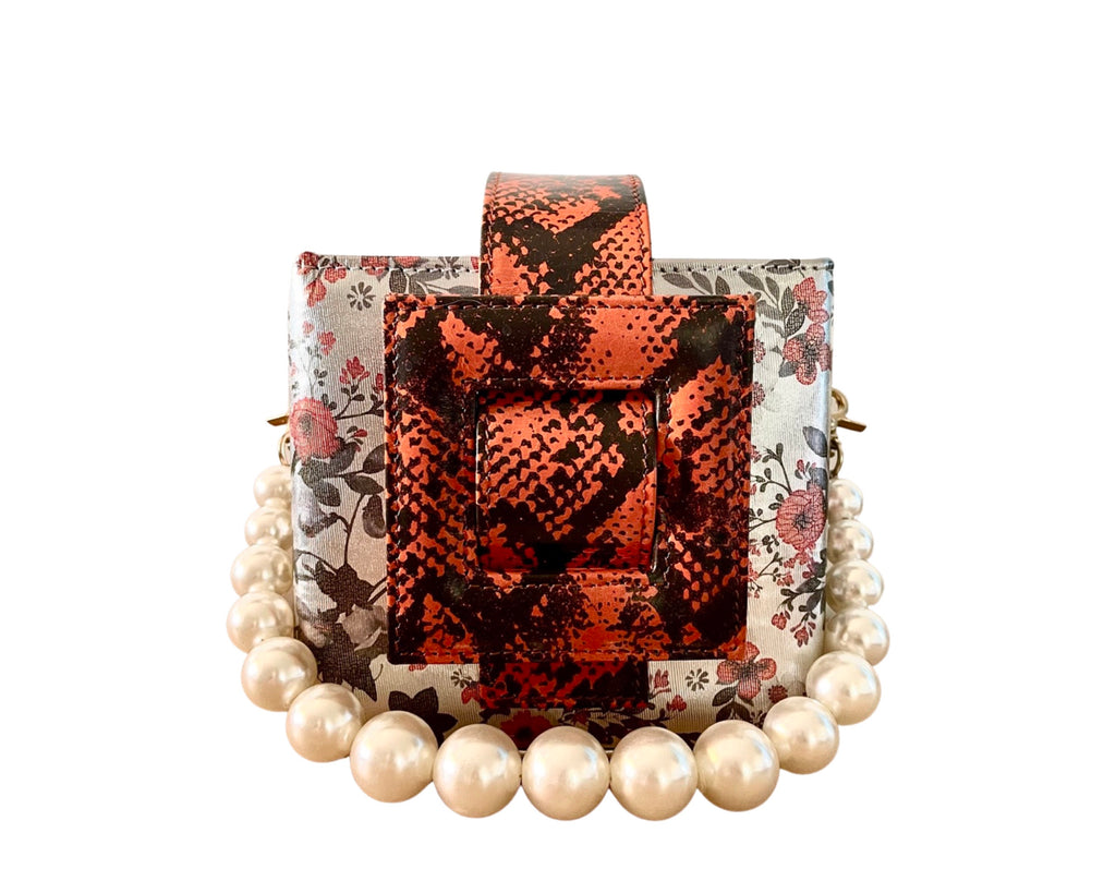 NEW ARRIVAL - SMALL Celeste Leather Buckle Square Brick Frozen Snake Garden
