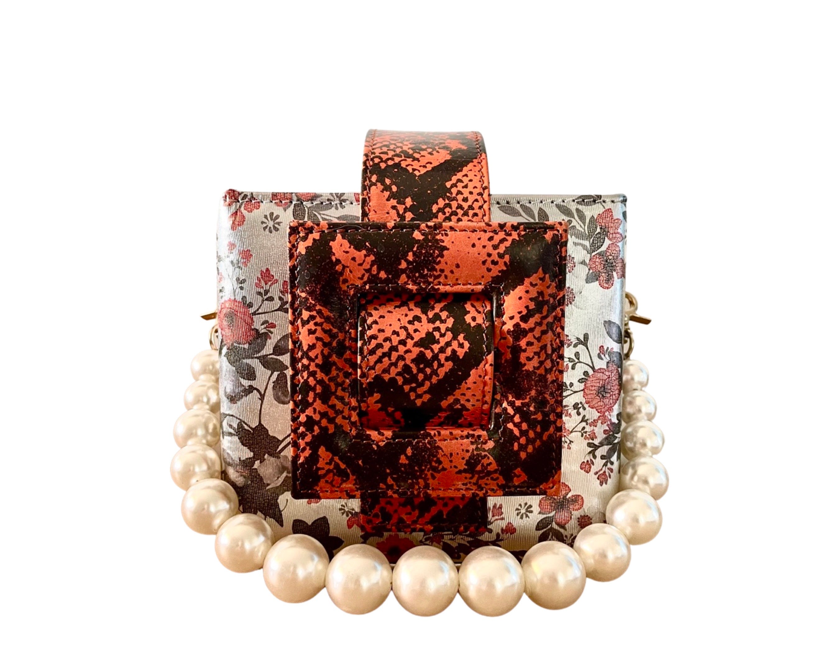NEW ARRIVAL - SMALL Celeste Leather Buckle Square Brick Frozen Snake Garden