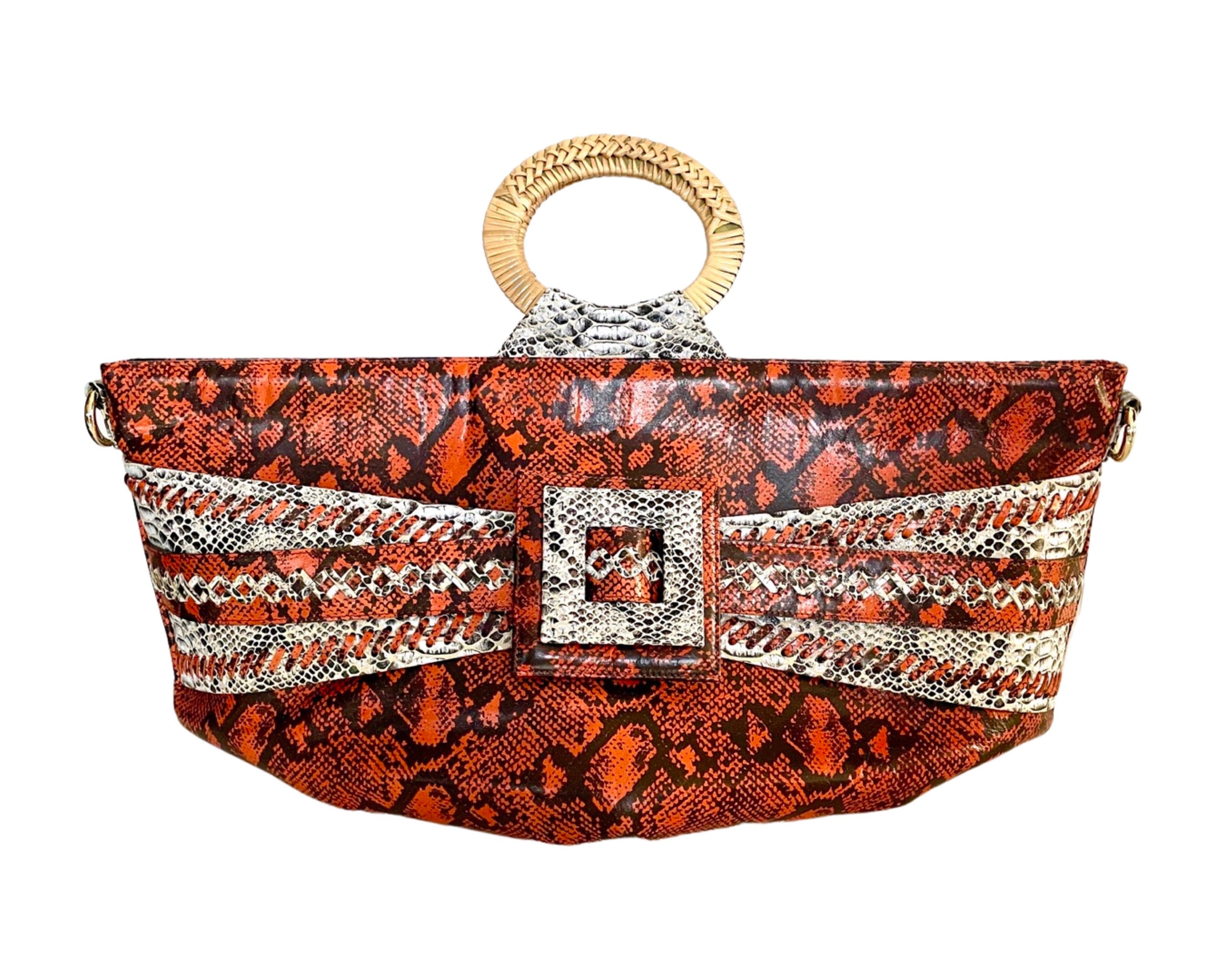 NEW ARRIVAL - Elongated Bamboo Handle Celeste Zeus Bag Snake Mist