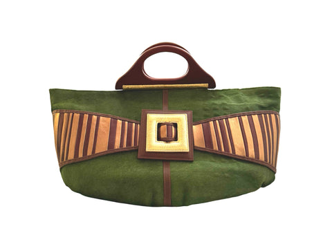 NEW ARRIVAL - Elongated Wooden Handle Celeste Zeus Bag Garden Green