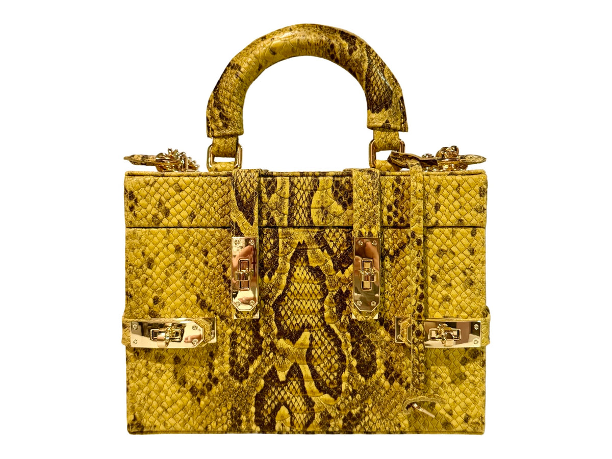 NEW ARRIVAL - Miss Perfect Petite Necessaire Trunk Mustard Python