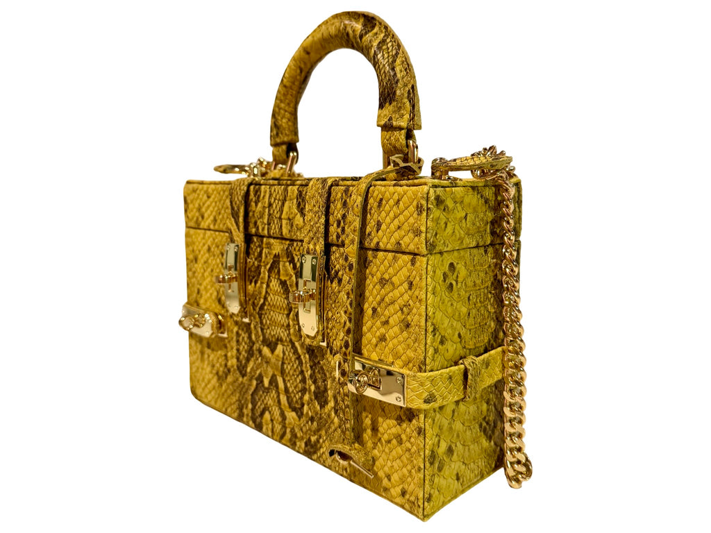 NEW ARRIVAL - Miss Perfect Petite Necessaire Trunk Mustard Python