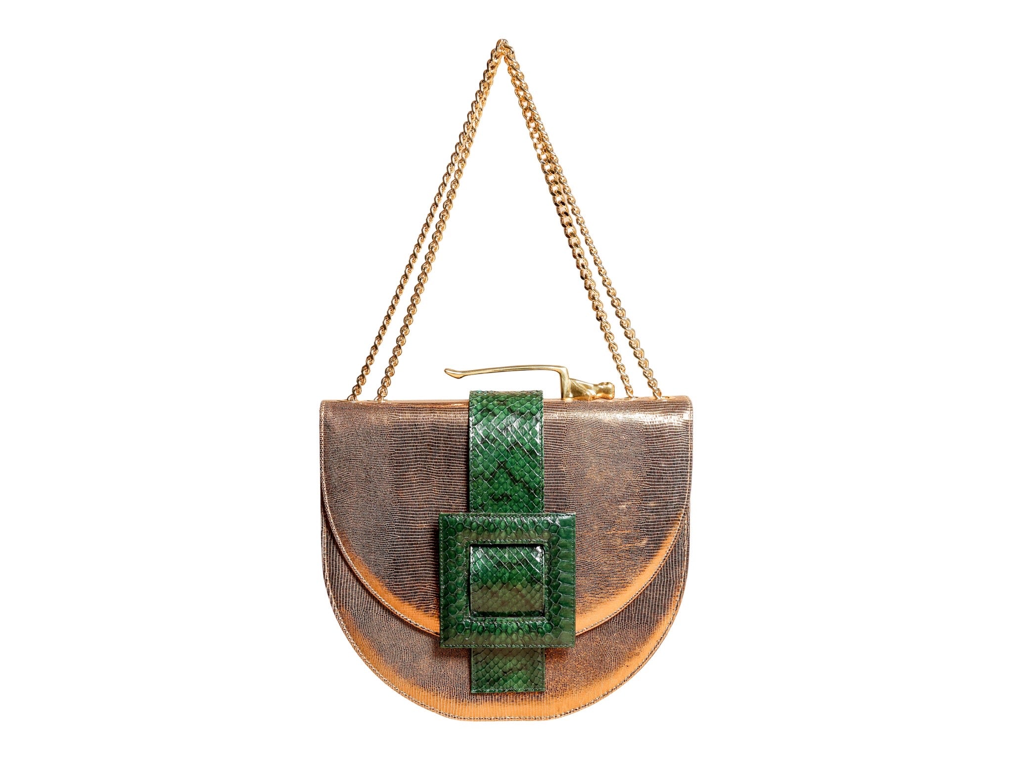 NEW ARRIVAL - Green Python Bronze Oscar Celeste Horse Bag