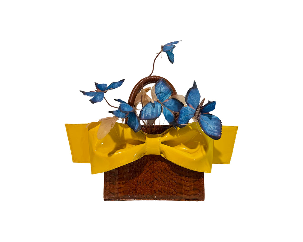 NEW ARRIVAL - BOWbastic Blue Butterfly MINI Maximalist Shopper Cognac Python