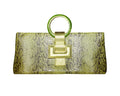 NEW ARRIVAL - Elongated Round Handle Celeste Rectangular Bag Green Python