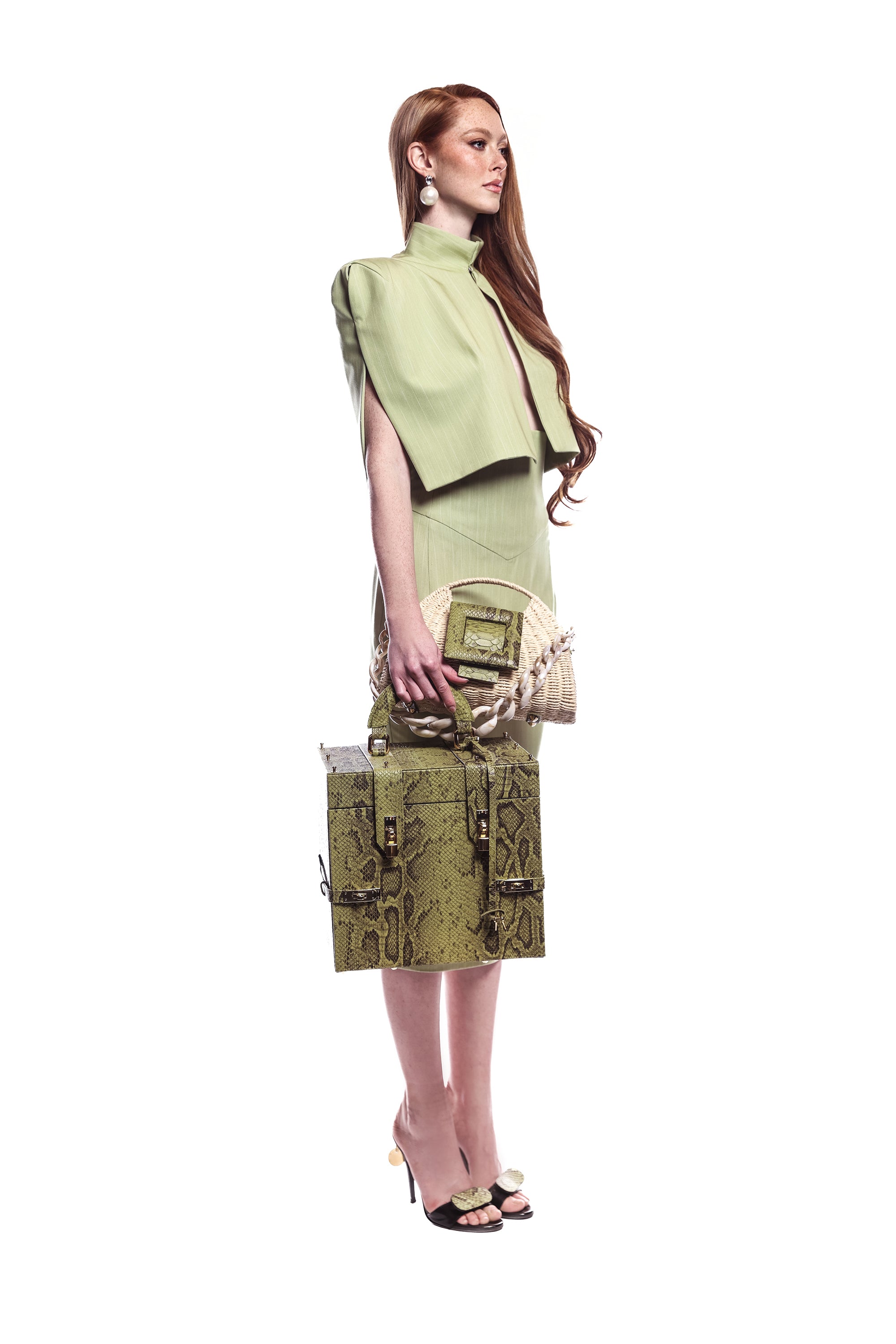 NEW ARRIVAL - Miss Perfect Luxury Travel Necessaire Trunk Green Python