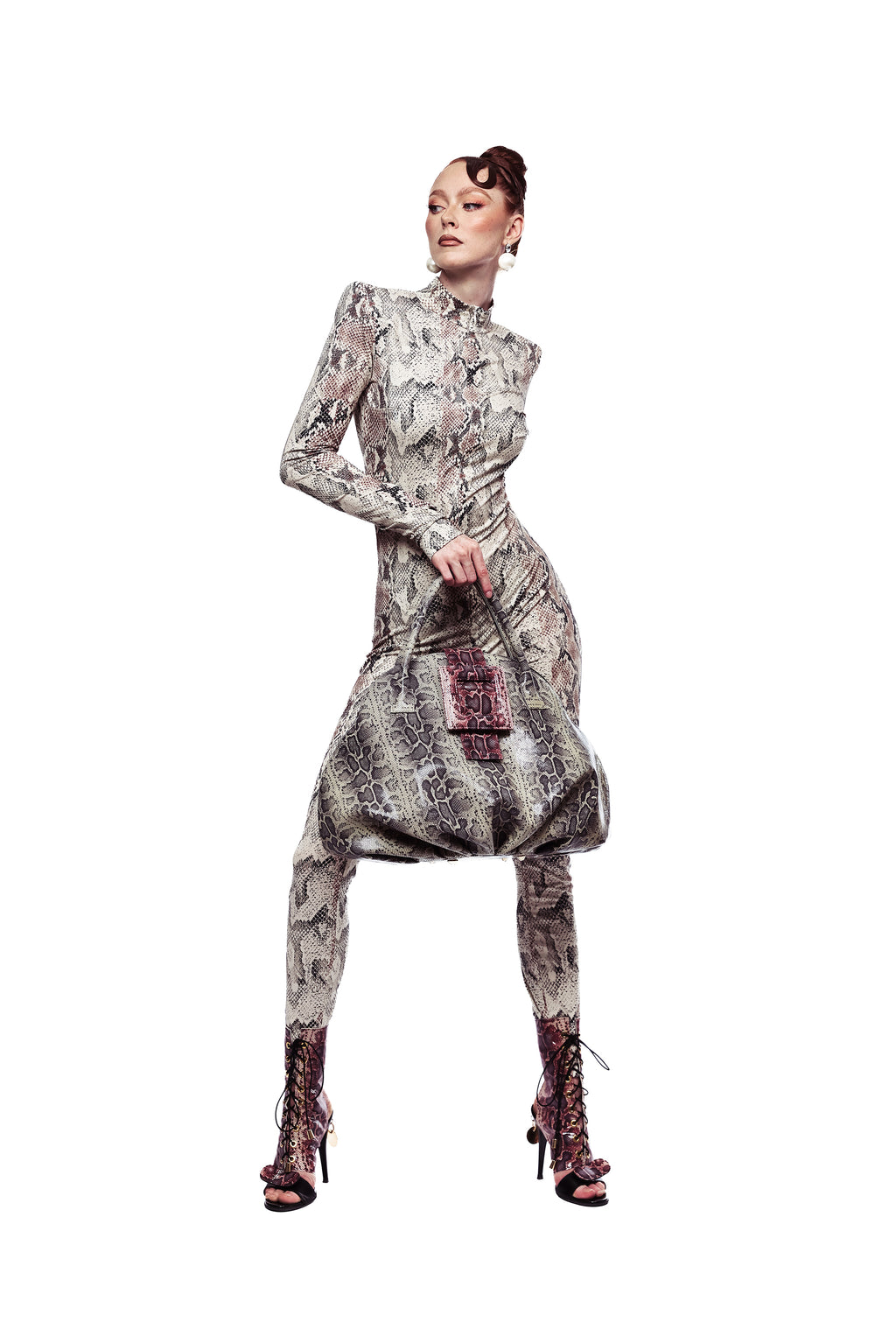 NEW ARRIVAL - Large Celeste Bowling Bag Two Tone Grey Python