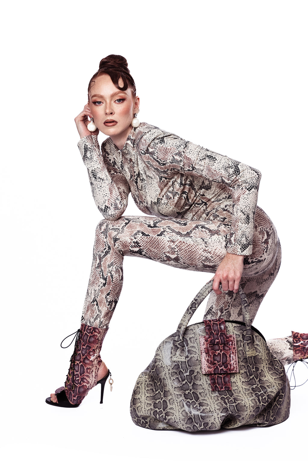 NEW ARRIVAL - Large Celeste Bowling Bag Two Tone Grey Python