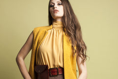 NEW ARRIVAL - Cognac Brown Babydoll Wide Croco Belt