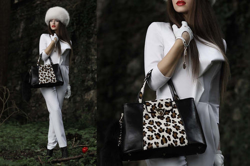 NEW ARRIVAL - Trapezoid Small Matte Black & White Leopard Tote
