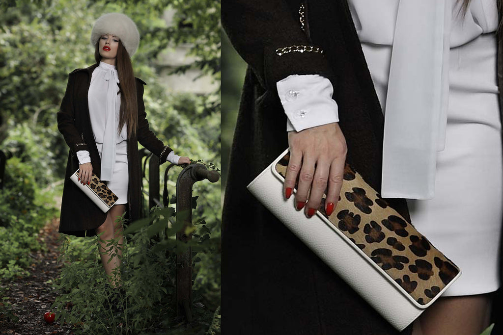 NEW ARRIVAL - Snow White & Brown Leopard Treasure Clutch