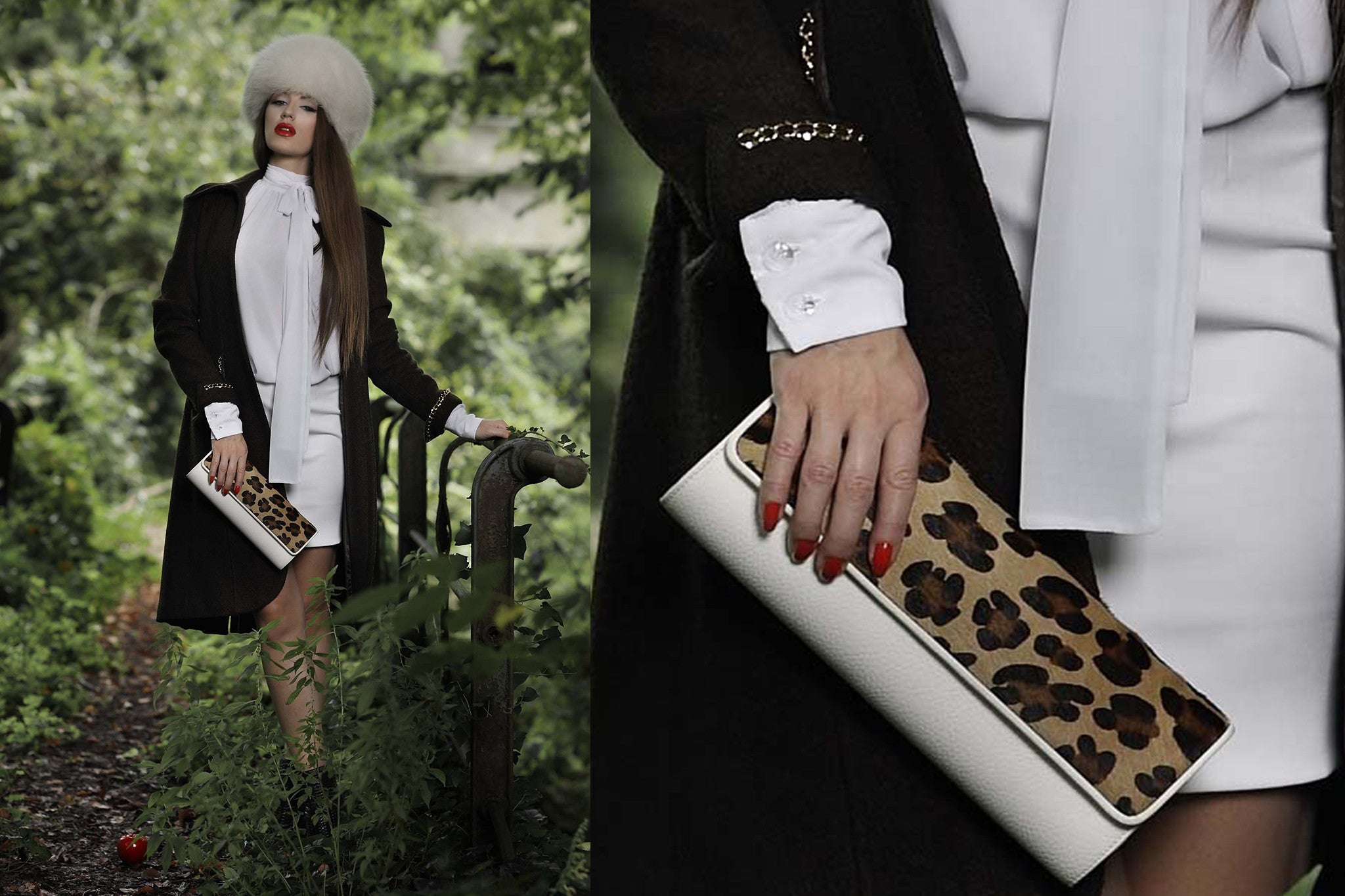 NEW ARRIVAL - Snow White & Brown Leopard Treasure Clutch