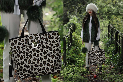 Enormous Statement Tote White Leopard
