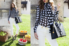 NEW ARRIVAL - Scarf Up That Handbag Black & White Polka Dots