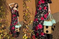 NEW ARRIVAL - Summer Beauty Turquoise Fringed Square Black Pom Pom Straw Bag