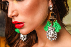 Freedom Coin Green Fringe Earrings Frida