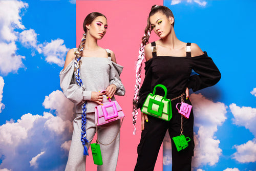 NEW ARRIVAL - MINI Celeste Leather Buckle Bag Neon Green With Pearl Handle