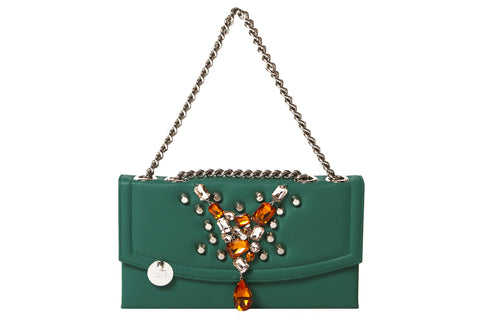 Orange Stone & Silver Stud Poisonous Green Bon Bon Clutch