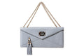 NEW ARRIVAL - Evening Envelope Cross Body & Shoulder Matte Grey With Silver Combo And Tassels
