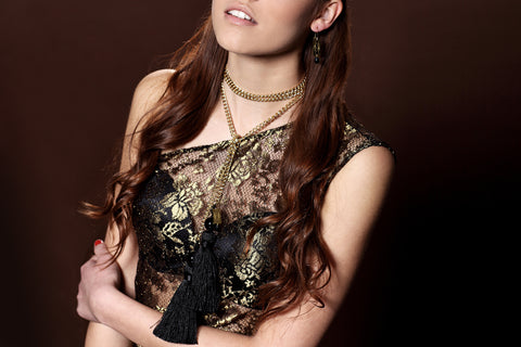 Chainy Chic 4 Chick - CC4C Black Tassels Golden Necklace Wrapper
