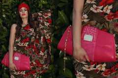 Trapezoid Studded Candy Fuchsia Delight Clutch