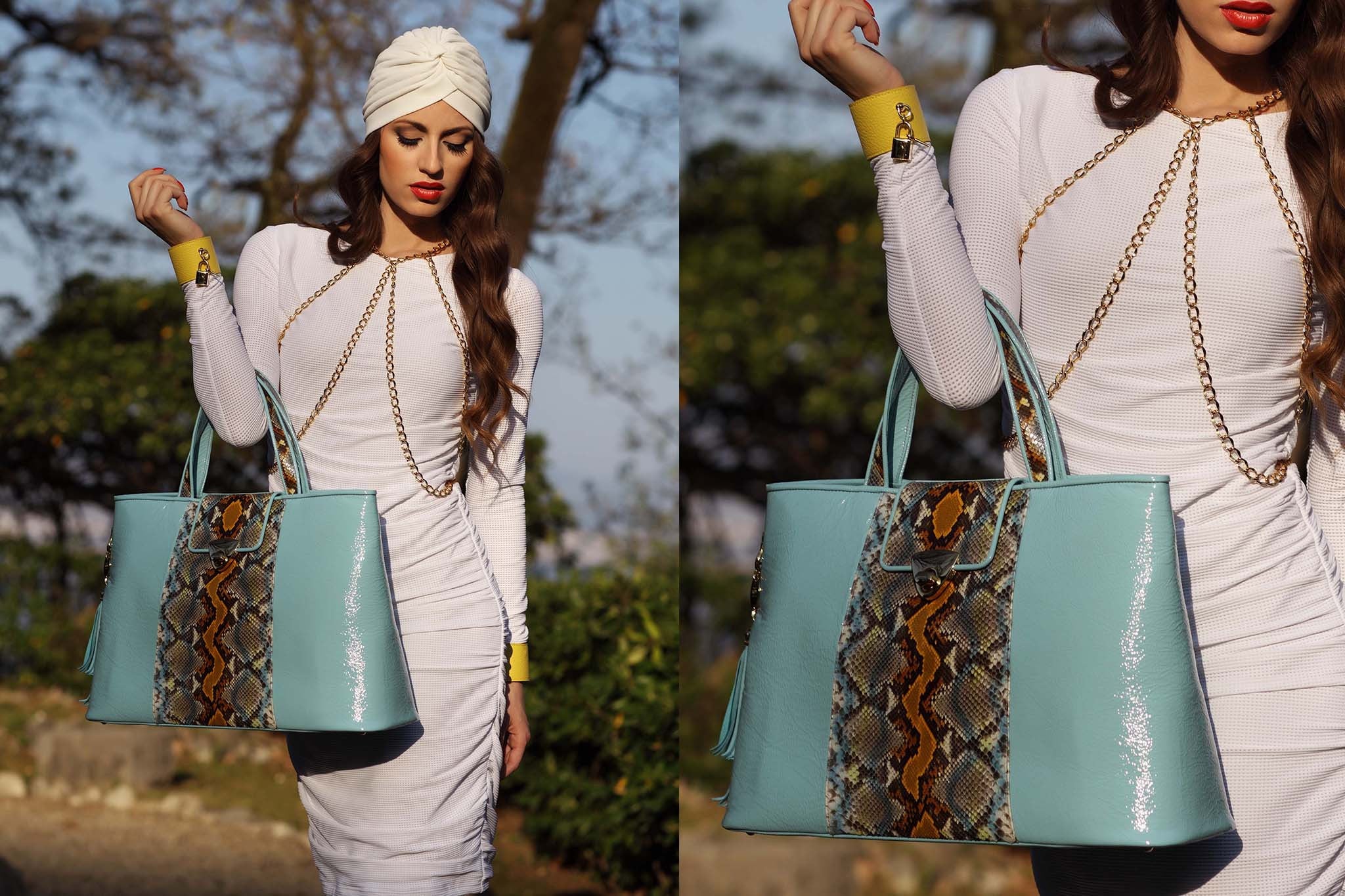 NEW ARRIVAL - Trapezoid Big Baby Blue & Python Jungle Tote