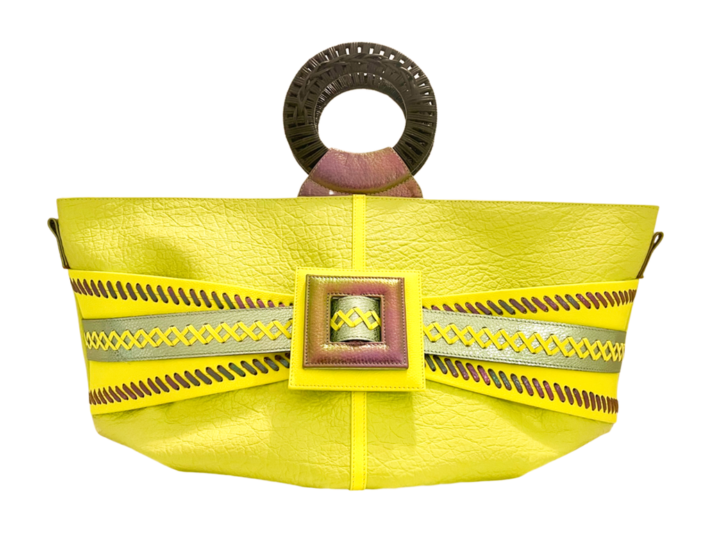 NEW ARRIVAL - Elongated Bamboo Handle Celeste Zeus Bag Lime