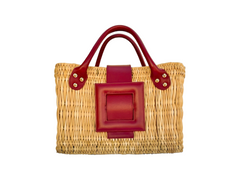 NEW ARRIVAL - Summer Beauty Leather Buckle Mini Straw Bag Burgundy
