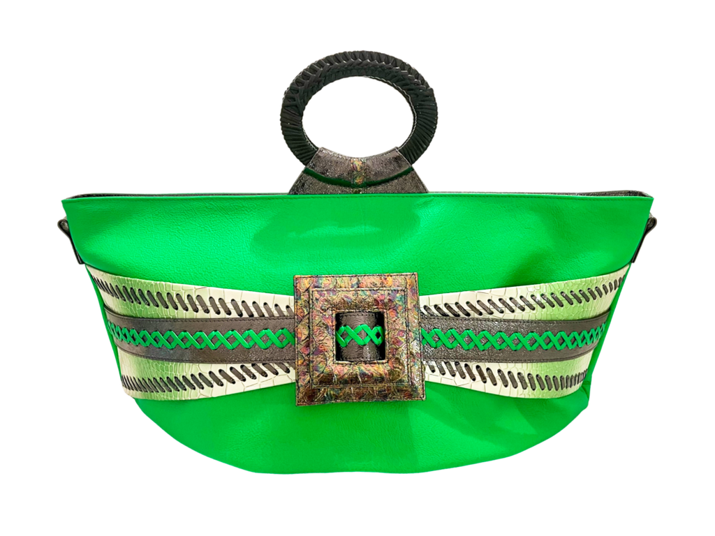 NEW ARRIVAL - Elongated Bamboo Handle Celeste Zeus Bag Neon Green