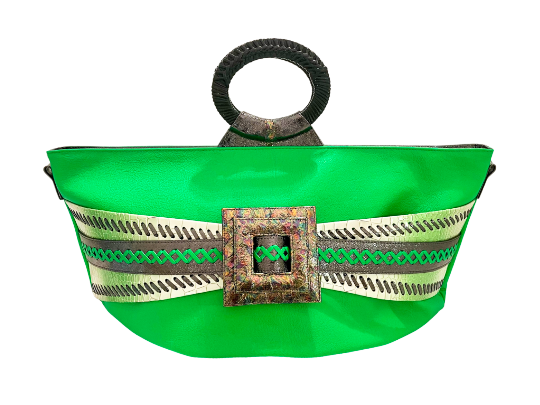 NEW ARRIVAL - Elongated Bamboo Handle Celeste Zeus Bag Neon Green