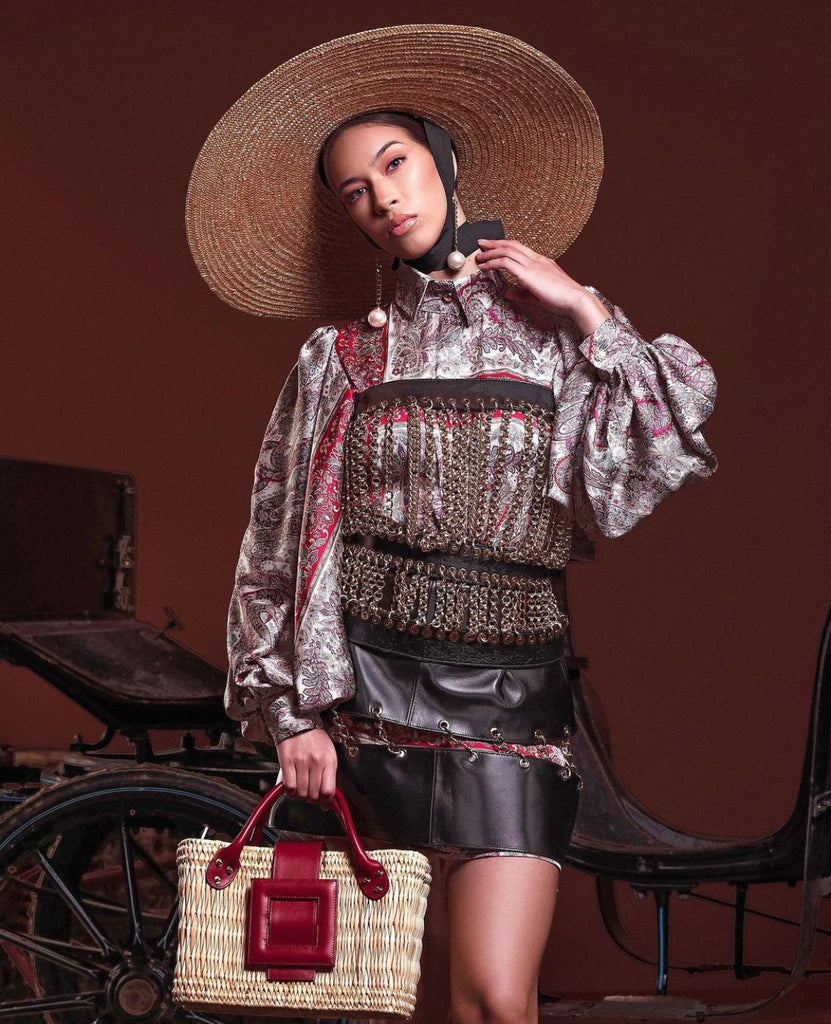 NEW ARRIVAL Summer Beauty Leather Buckle Mini Straw Bag Burgundy