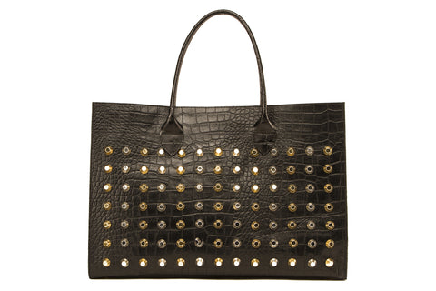 NEW ARRIVAL - Basic Minimalistic Shopper Matte Black Croc Stud Party