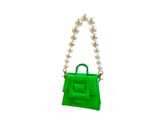 NEW ARRIVAL - MINI Celeste Leather Buckle Bag Neon Green With Pearl Handle