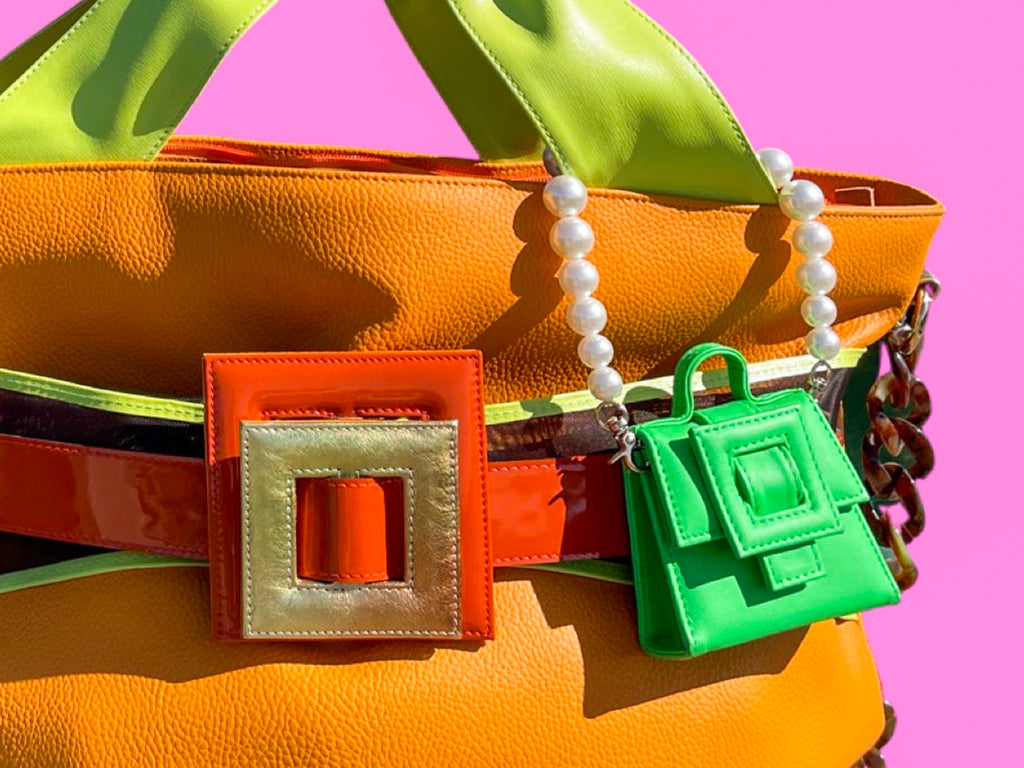 NEW ARRIVAL - MINI Celeste Leather Buckle Bag Neon Green With Pearl Handle