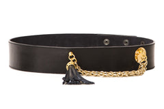 Classic Black Gold Tassel & Chain Waist Belt