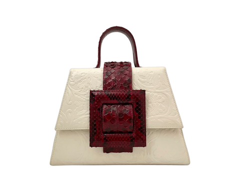 NEW ARRIVAL - Celeste Leather Buckle Bordeaux Python Touch
